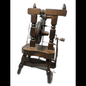 Vintage Miniature Wooden Spinning Wheel Signed Dropa Folk Art Decor Collectible